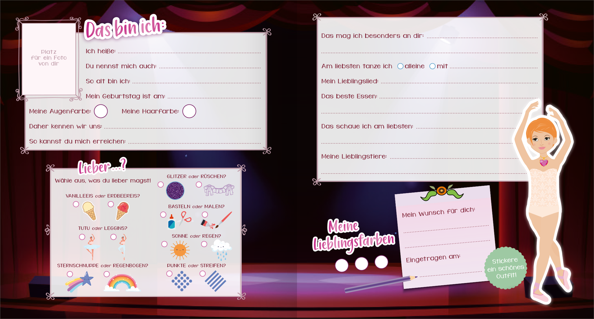 Gezeigt wird eine Innen- oder Zusatzansicht von „Sticker-Anziehpuppen – Mein Freundebuch (Ballerina)“.