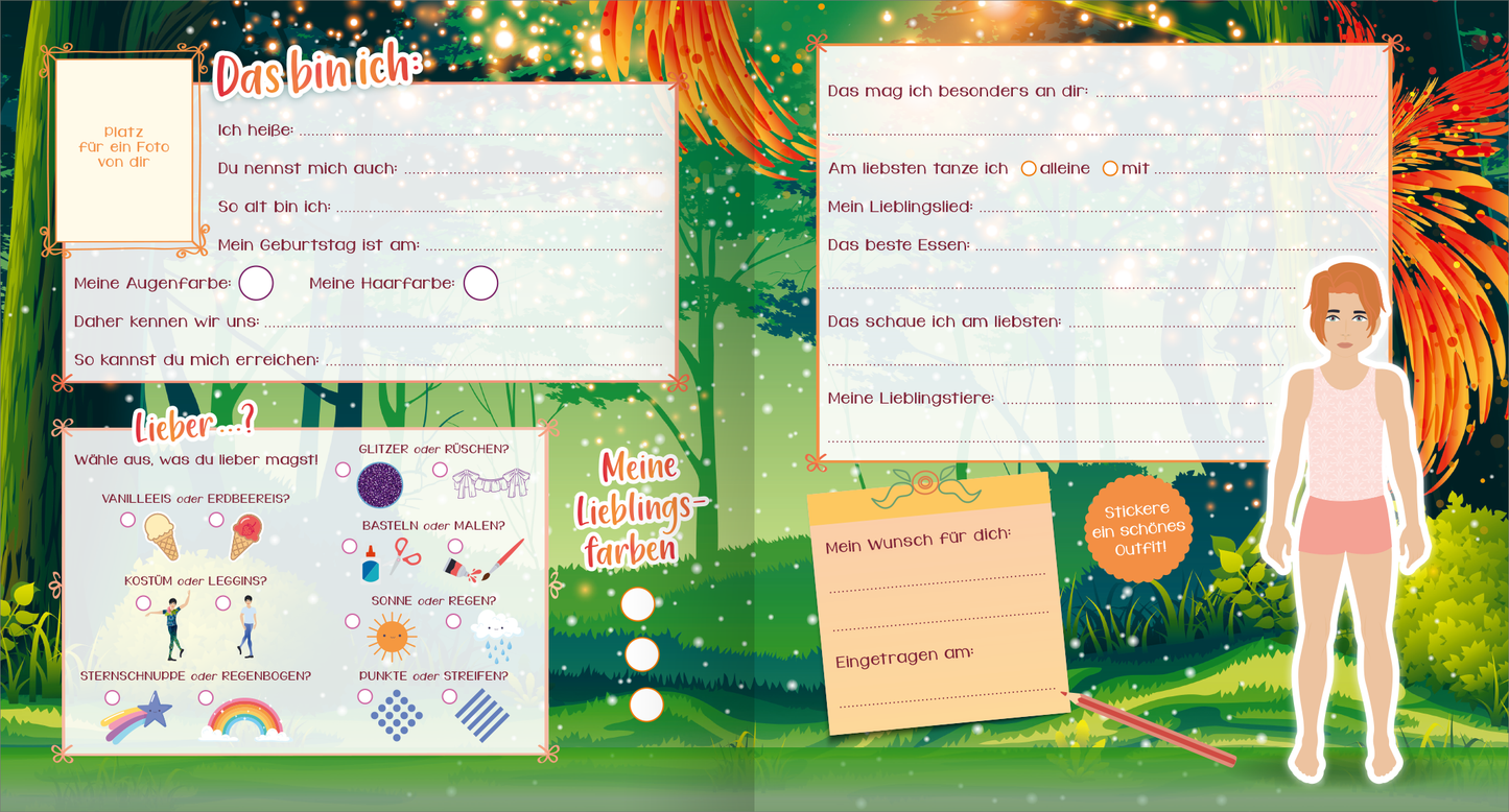 Gezeigt wird eine Innen- oder Zusatzansicht von „Sticker-Anziehpuppen – Mein Freundebuch (Ballerina)“.