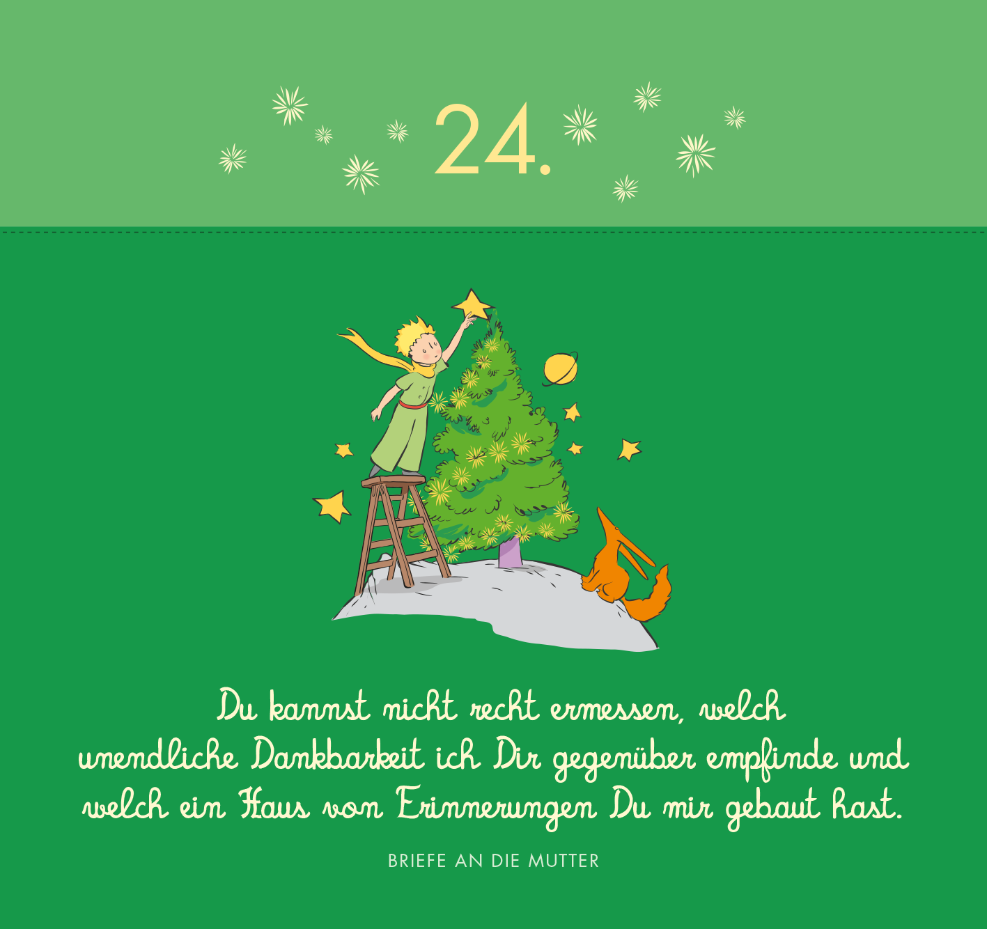Gezeigt wird eine Innen- oder Zusatzansicht von „Postkarten-Adventskalender. Der Kleine Prinz. 24 liebe Wünsche für dich“.