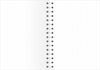 Gezeigt wird eine Innen- oder Zusatzansicht von „myNOTES Papeterie: Ringbuch Simply, Katy – Florist Shop“. Die Darstellung zeigt zwei leere Seiten mit einem dezenten, gepunkteten Raster im Hintergrund, das die Schreibrichtung unterstützt. Die Seiten sind weiß, und der Bund ist mit metallischen Ringen ausgestattet, die eine flexible Nutzung ermöglichen. Die klare, minimalistische Gestaltung und der helle Hintergrund bieten einen schönen Kontrast, der das Schreiben und Zeichnen fördert.