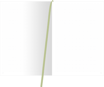 Gezeigt wird eine Innen- oder Zusatzansicht von „myNOTES Papeterie: Weißt du eigentlich, wie lieb ich dich hab? Notizbuch A4“. Die beiden offenen Seiten zeigen ein minimalistisches Layout mit hellen, karierten Seiten und einer matten Oberfläche. In der Mitte verläuft ein grüner Lesezeichenband. Die Typografie ist klar und modern, ohne zusätzliche Verzierungen, was eine vielseitige Nutzung für Notizen, Skizzen oder Termine ermöglicht.