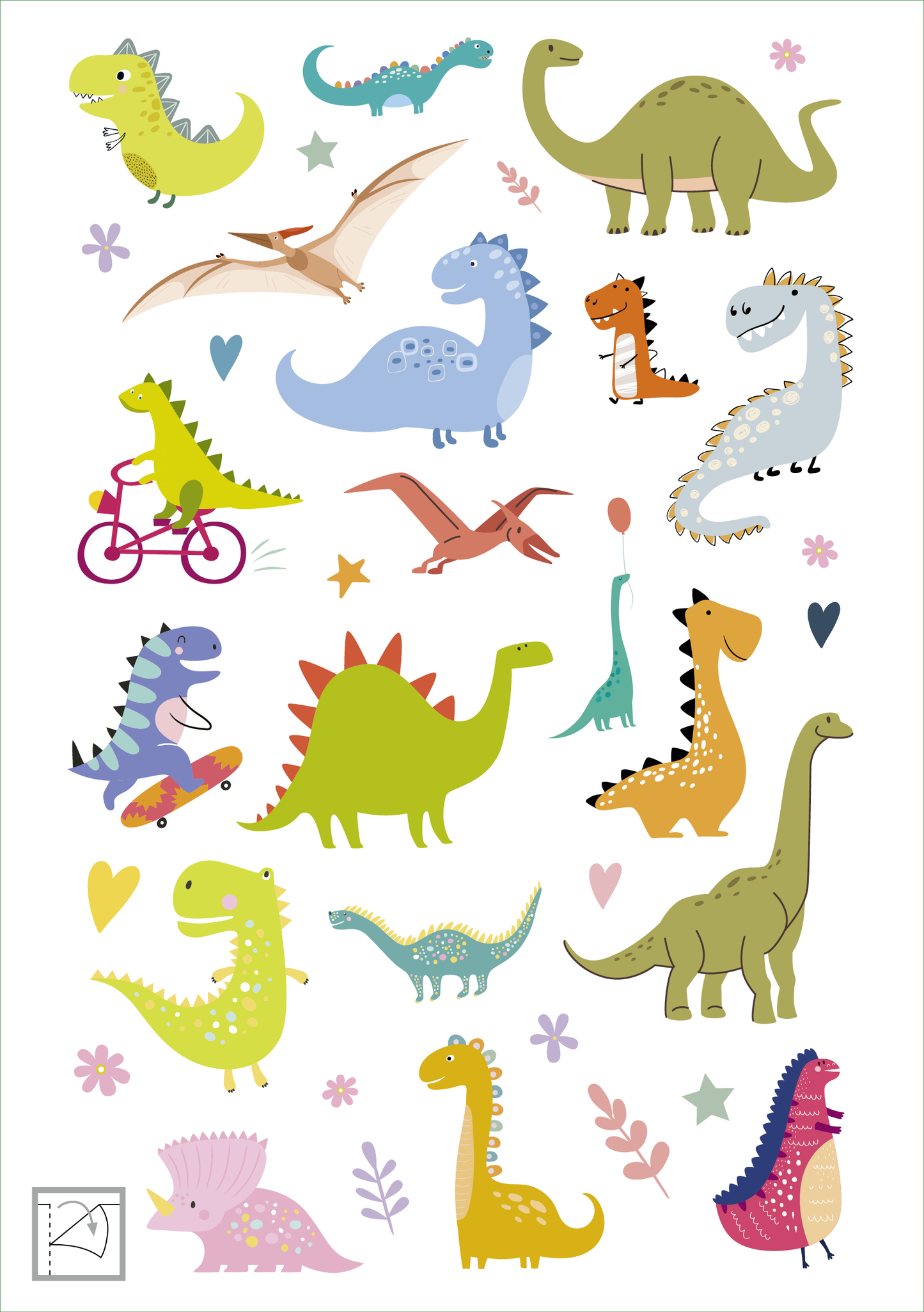 Gezeigt wird eine Innen- oder Zusatzansicht von „Glanz-Sticker – Dinosaurier“.