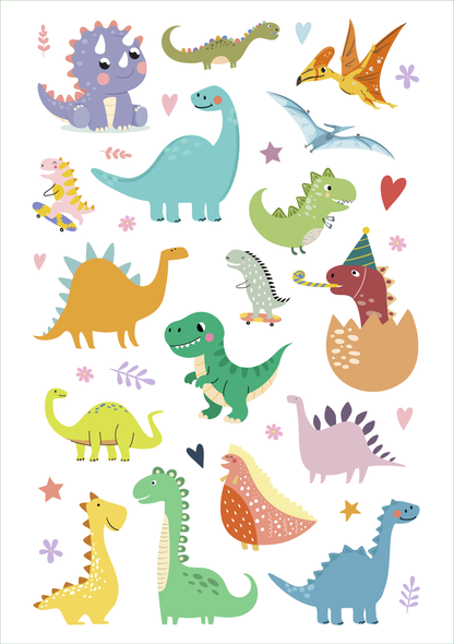 Gezeigt wird eine Innen- oder Zusatzansicht von „Glanz-Sticker – Dinosaurier“.