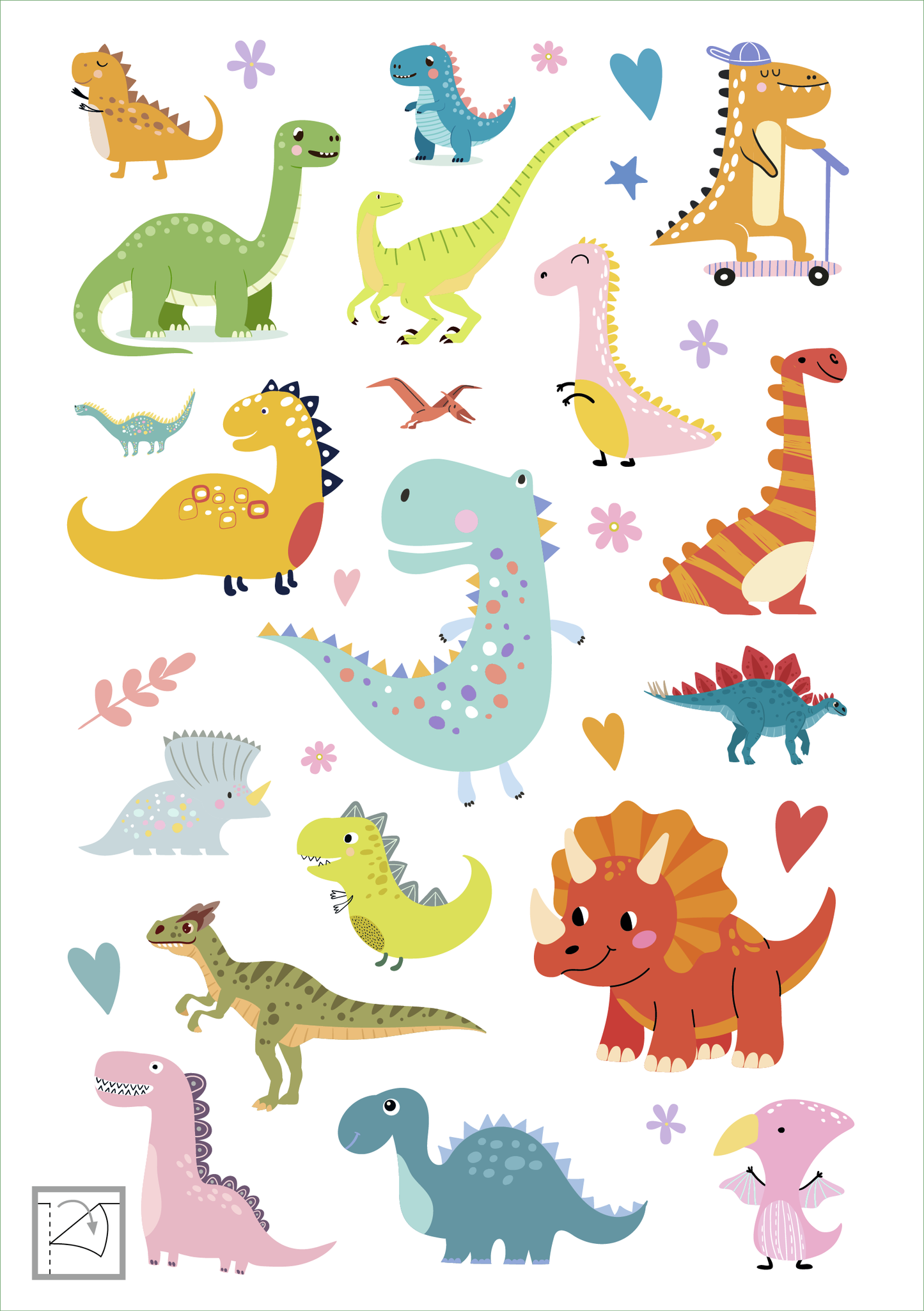 Gezeigt wird eine Innen- oder Zusatzansicht von „Glanz-Sticker – Dinosaurier“.