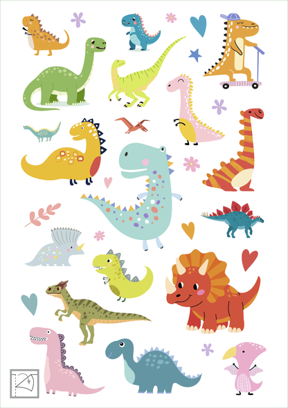 Gezeigt wird eine Innen- oder Zusatzansicht von „Glanz-Sticker – Dinosaurier“.