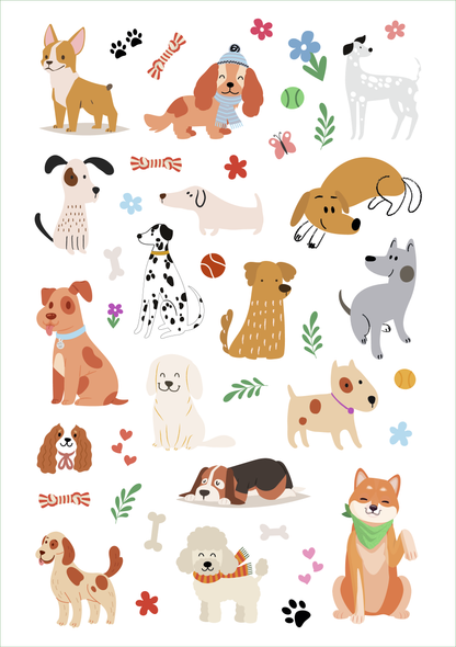 Gezeigt wird eine Innen- oder Zusatzansicht von „Glanz-Sticker – Hunde“.