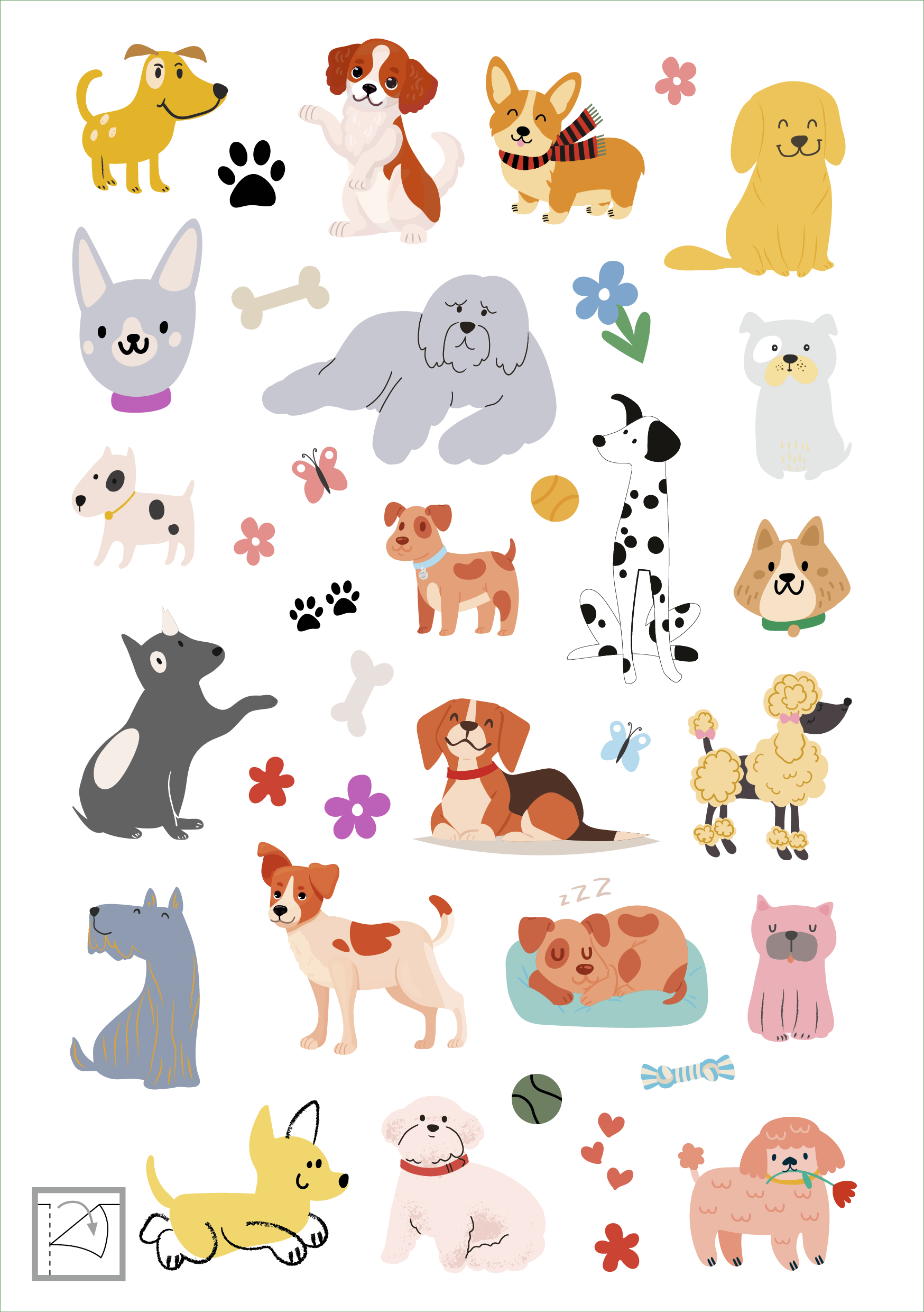 Gezeigt wird eine Innen- oder Zusatzansicht von „Glanz-Sticker – Hunde“.