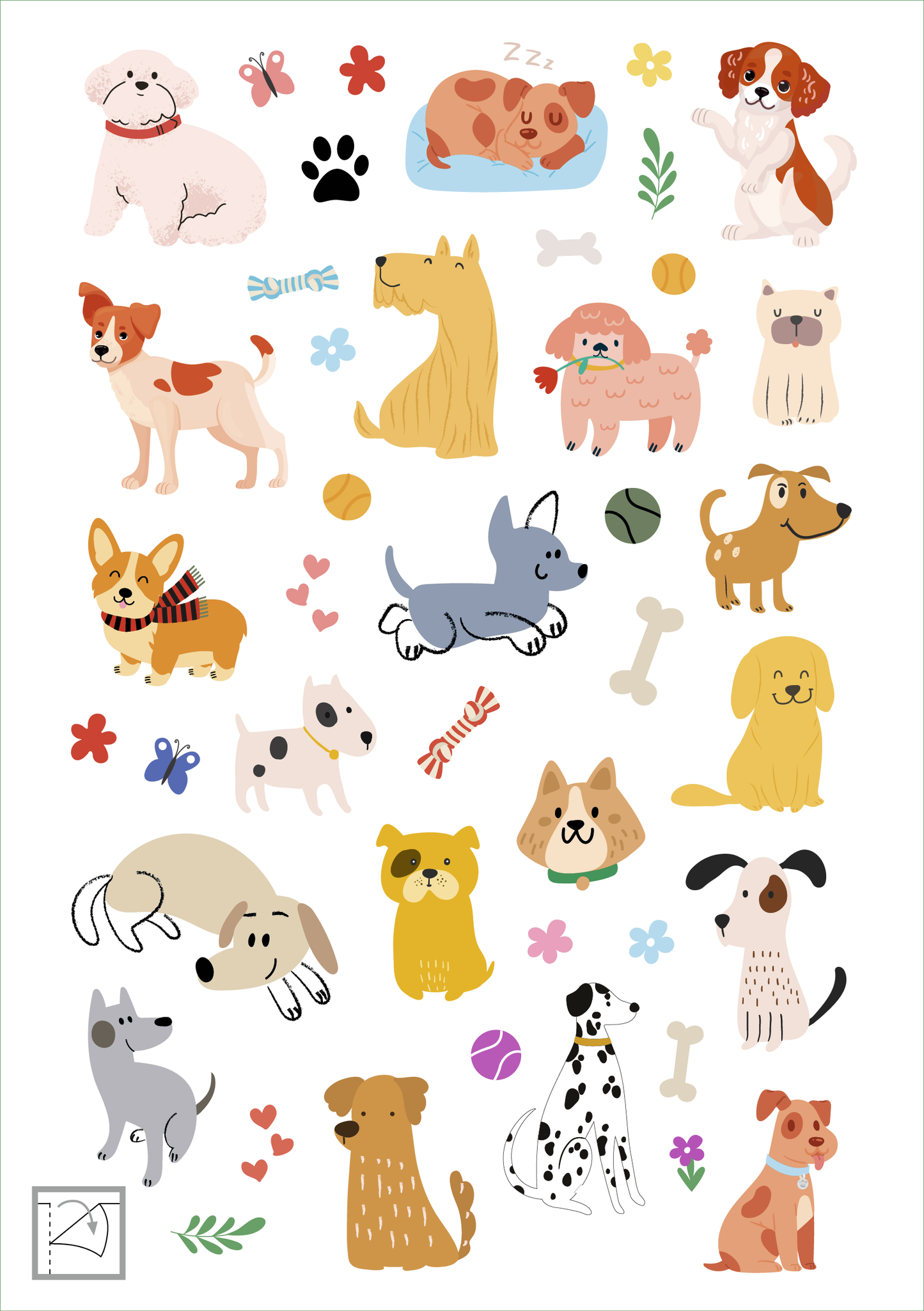 Gezeigt wird eine Innen- oder Zusatzansicht von „Glanz-Sticker – Hunde“.
