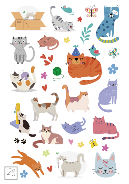 Gezeigt wird eine Innen- oder Zusatzansicht von „Glanz-Sticker – Katzen“.