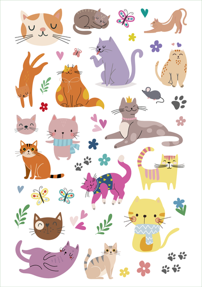 Gezeigt wird eine Innen- oder Zusatzansicht von „Glanz-Sticker – Katzen“.
