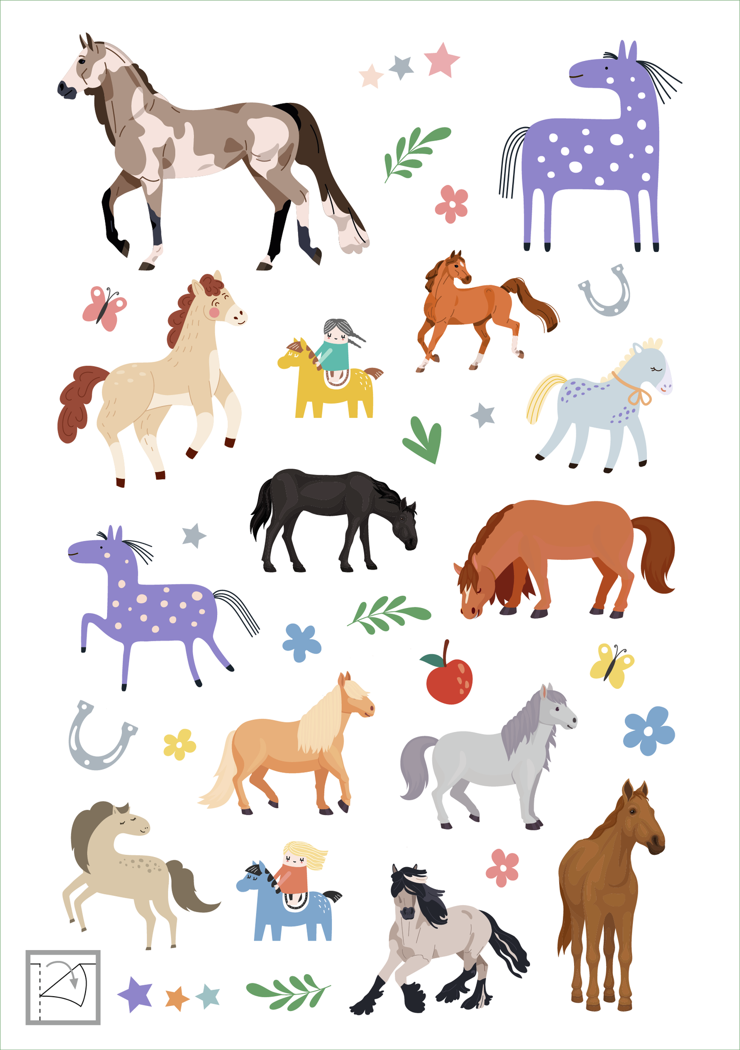 Gezeigt wird eine Innen- oder Zusatzansicht von „Glanz-Sticker – Pferde“.