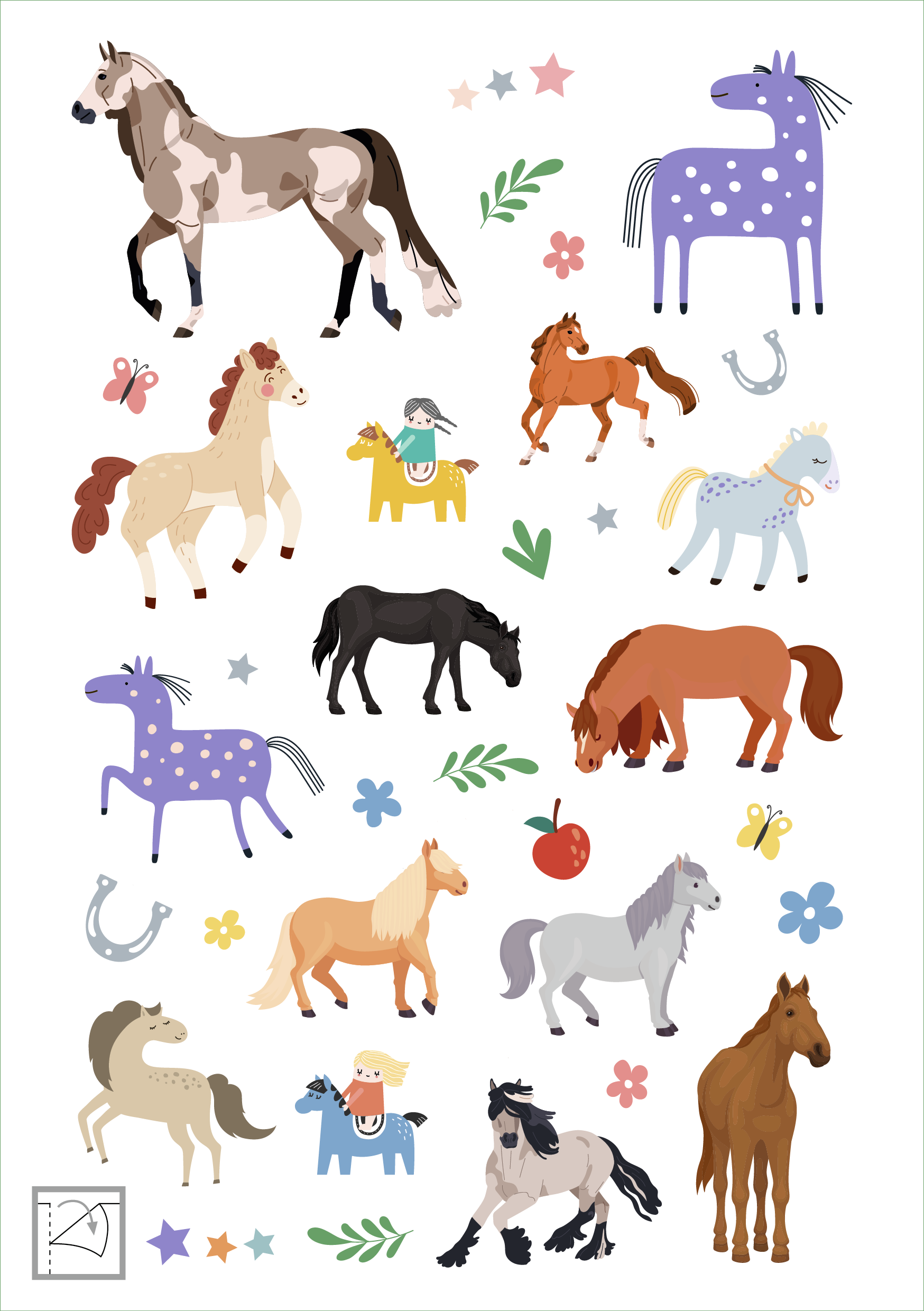 Gezeigt wird eine Innen- oder Zusatzansicht von „Glanz-Sticker – Pferde“.