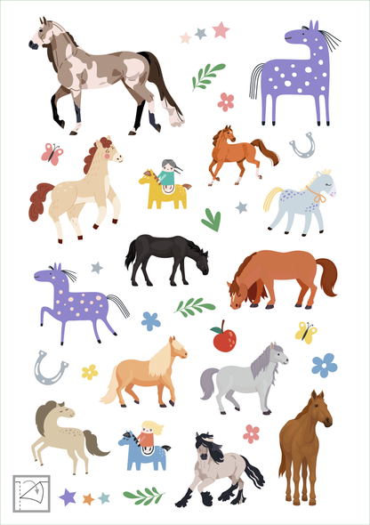 Gezeigt wird eine Innen- oder Zusatzansicht von „Glanz-Sticker – Pferde“.