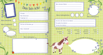 Gezeigt wird eine Innen- oder Zusatzansicht von „Ein Einhorn namens Oktober – Meine Freunde“.