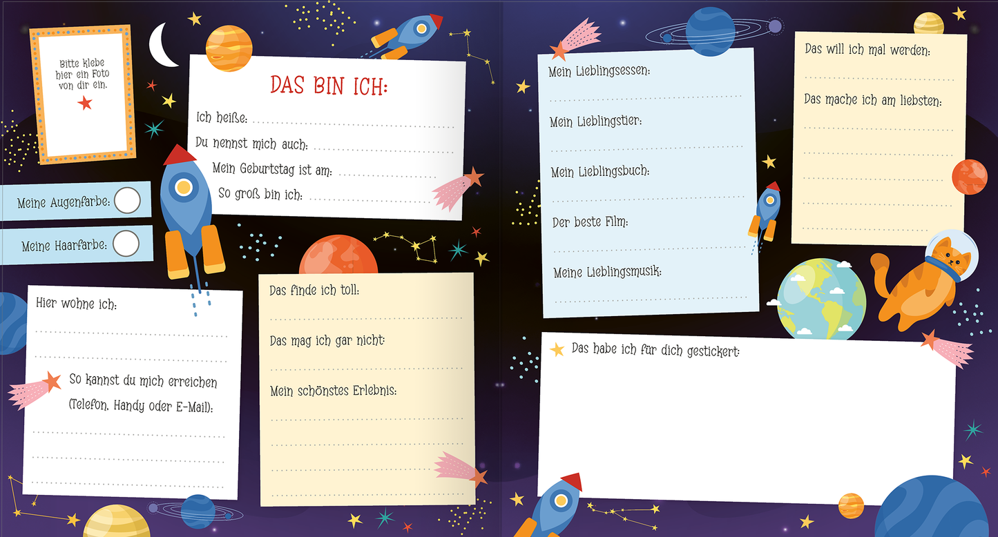 Gezeigt wird eine Innen- oder Zusatzansicht von „Alle meine Freunde – Weltraum | Mit über 300 Stickern“.
