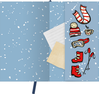 Gezeigt wird eine Innen- oder Zusatzansicht von „myNOTES Papeterie: Notizbuch A6 Österreich – Schneeglück &amp; Ski-Momente“.