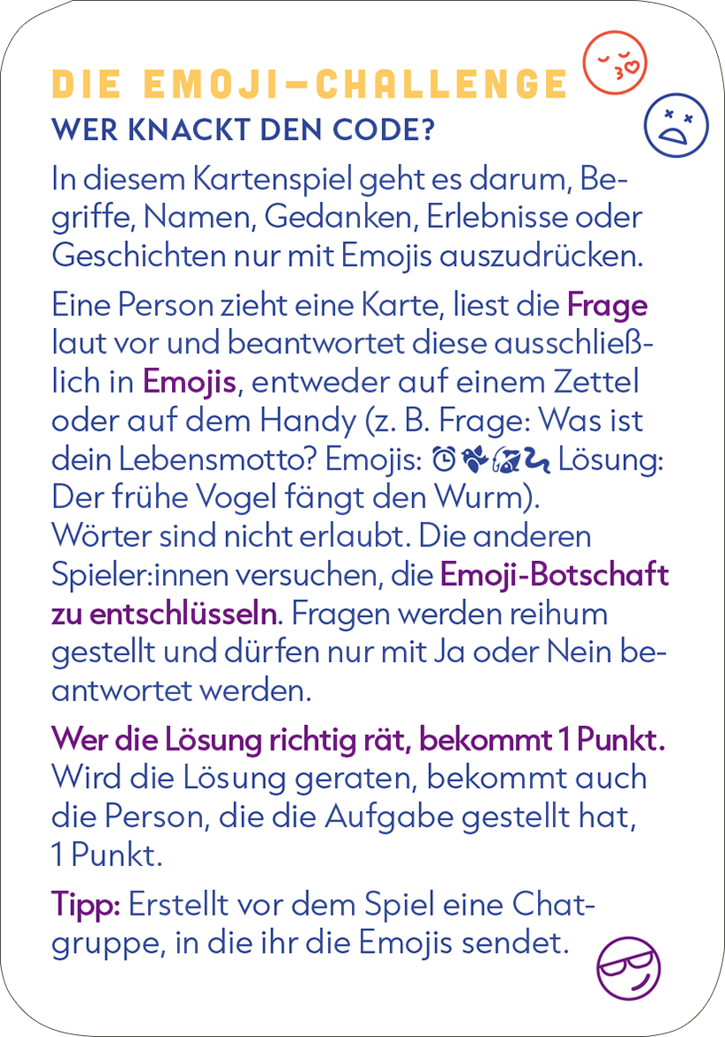 Gezeigt wird eine Innen- oder Zusatzansicht von „Die Emoji-Challenge“.
