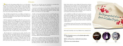 Gezeigt wird eine Innen- oder Zusatzansicht von „Escape Room. Das Geheimnis des Spielzeugmachers“. Die Seiten sind hell gestaltet und zeigen den Titel in einer verspielten, bunten Schriftart. Zentrale Elemente sind Textabsätze, die in dunklerer Schrift hervorgehoben sind, sowie eine grafische Darstellung mit roten Akzenten, die einen geheimnisvollen Charakter vermittelt. Am rechten Rand sind visuelle Hinweise zu sehen, die die Leser auf interaktive Komponenten hinweisen.