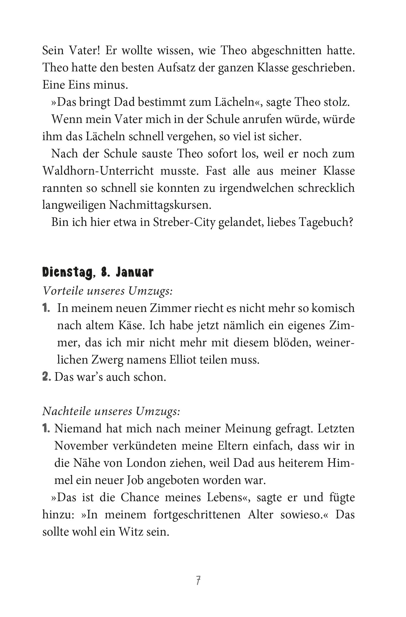 Gezeigt wird eine Innenansicht von „Wie man seine Eltern erzieht“. Die Seite zeigt einen einfach gestalteten, gut lesbaren Text in schwarzer Schrift auf weißem Hintergrund. Die typografische Gestaltung umfasst klare Absätze und eine lesefreundliche Schriftart. Es sind keine Bilder oder Illustrationen vorhanden. Überschriften sind fett markiert und manche Sätze sind kursiv gesetzt.
