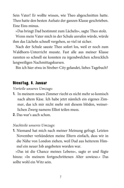 Gezeigt wird eine Innenansicht von „Wie man seine Eltern erzieht“. Die Seite zeigt einen einfach gestalteten, gut lesbaren Text in schwarzer Schrift auf weißem Hintergrund. Die typografische Gestaltung umfasst klare Absätze und eine lesefreundliche Schriftart. Es sind keine Bilder oder Illustrationen vorhanden. Überschriften sind fett markiert und manche Sätze sind kursiv gesetzt.