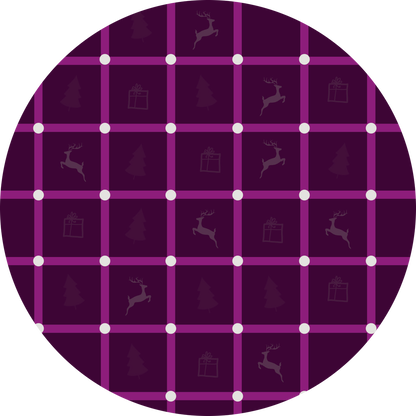 Gezeigt wird eine Innen- oder Zusatzansicht von „Adventskalender in der Dose. 24 optische Illusionen“. Der Hintergrund ist in einem tiefen Violettton gehalten, über dem ein Muster aus hellen quadratischen Kästchen angeordnet ist. In jedem Kästchen sind zarte Grafiken von Rentieren, Tannenbäumen und Geschenken in einem schlichten, hellen Farbton angedeutet. Die Kästchen werden durch zarte, pinkfarbene Linien getrennt, die das Gesamtbild festlich und ansprechend gestalten.