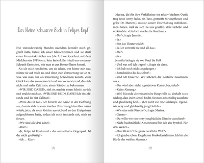 Gezeigt wird eine Innen- oder Zusatzansicht von „Genial normal“. Die Seite präsentiert einen klaren, ansprechenden Text in dunkler Schrift auf hellem Hintergrund. Die Überschrift „Das kleine schwarze Buch in Felipes Kopf“ hebt sich deutlich durch die große, geschwungene Typografie ab. Der Fließtext ist in Absätzen strukturiert, wobei die Schriftgröße leserfreundlich ist. Illustrationen oder grafische Elemente sind nicht sichtbar, was den Fokus auf den Text lenkt und eine klare...
