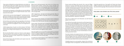 Gezeigt wird eine Innen- oder Zusatzansicht von „Escape Room. Patient 13“. Die Seiten sind in einem klar strukturierten Layout gestaltet, mit einem Mix aus weißem Hintergrund und grauen Textfeldern. Die Schrift ist gut lesbar, in einer serifenlosen Typografie, die eine klare Kommunikation unterstützt. Auf der rechten Seite wird eine Rätselfrage  gestellt, die durch ein  Diagramm ergänzt wird. Insgesamt herrscht eine spannende, mysteriöse Atmosphäre, die das Thema des Escape Rooms...