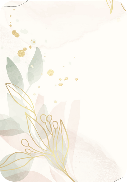 Gezeigt wird eine Innen- oder Zusatzansicht von „Weisheiten für die Seele“. Die Seite präsentiert sich in sanften Pastellfarben mit zarten Blatt- und Blütenmotiven. Goldene Akzente verleihen dem Design Eleganz. Die Typografie ist klar und gut lesbar, unterstreicht die beruhigende Ästhetik und hebt wichtige Textelemente hervor. insgesamt strahlt die Gestaltung Harmonie und Inspiration aus.