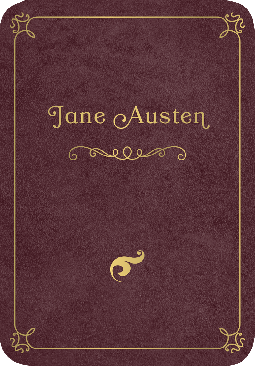 Gezeigt wird eine Innen- oder Zusatzansicht von „Kleine Literaturapotheke“. Der Hintergrund ist in einem tiefen Weinrot gehalten, während der Titel „Jane Austen“ in einer eleganten, goldenen Schriftart mittig platziert ist. Filigrane goldene Verzierungen umrahmen das Cover und verleihen ihm einen klassischen, edlen Charakter. Ein dekoratives Element in goldener Farbe rundet das Design am unteren Rand ab und trägt zur harmonischen Gesamtästhetik bei.