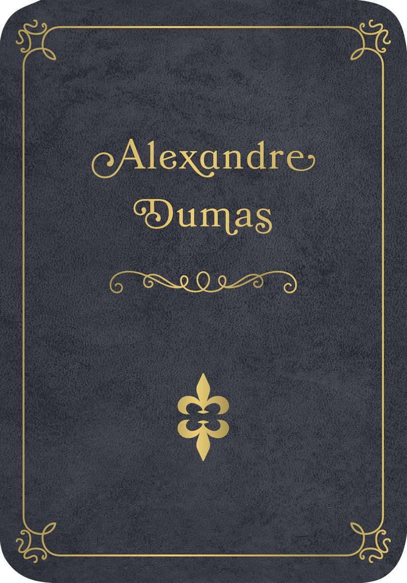 Gezeigt wird eine Innen- oder Zusatzansicht von „Kleine Literaturapotheke“. Die Ansicht zeigt einen dunkelblauen Hintergrund mit samtartiger Struktur. Der Titel „Alexandre Dumas“ ist in geschwungener, goldener Typografie mittig platziert, umrahmt von feinen, dekorativen Linien. Ein stilisiertes, blütenförmiges Symbol in Gold befindet sich am unteren Rand, was der Gestaltung eine elegante Note verleiht. Diese Kombination aus Farben und Schrift vermittelt eine hochwertige, literarische...