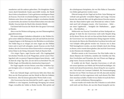 Gezeigt wird eine Innen- oder Zusatzansicht von „Dark Star Burning – Das letzte Kaiserreich“. Die Seite zeigt einen fortlaufenden Text in schwarzer Schrift auf weißem Hintergrund, unterbrochen von Absätzen und Seitenzahlen in der oberen Ecke. Die verwendete Typografie ist klar und gut lesbar, mit einer seriösen Anmutung. Es sind keine Abbildungen oder grafischen Elemente vorhanden, was den Fokus auf den Inhalt und die Lesbarkeit lenkt.