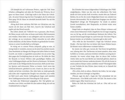 Gezeigt wird eine Innen- oder Zusatzansicht von „Wisteria – Die Liebe des Todes“. Die Seiten sind in einem sanften, cremefarbenen Ton gehalten, was eine einladende Atmosphäre schafft. Die typografische Gestaltung nutzt eine gut lesbare Serifenschrift in schwarzer Farbe für den Fließtext. Zwischen den Absätzen befinden sich klare, ausreichende Abstände, wodurch die Lesbarkeit erhöht wird. Illustrative Elemente sind zurückhaltend eingesetzt, um das Leseerlebnis zu unterstützen, ohne...