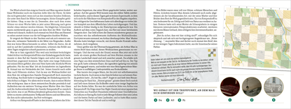 Gezeigt wird eine Innen- oder Zusatzansicht von „Ein Toter zur Bescherung“. Die Seite enthält einen Textabschnitt auf der linken Seite mit schwarzer Schrift auf hellem Hintergrund. Der Text ist in gut lesbarer Serife-Typografie gesetzt. Auf der rechten Seite befindet sich eine Rätselfrage, ergänzt durch einen farbigen Kartenausschnitt in sanften Erdtönen. Außerdem sind drei runde Bildausschnitte zu sehen, die den drei angegebenen Lösungsmöglichkeiten des Rätsels zugeordnet sind. Die...