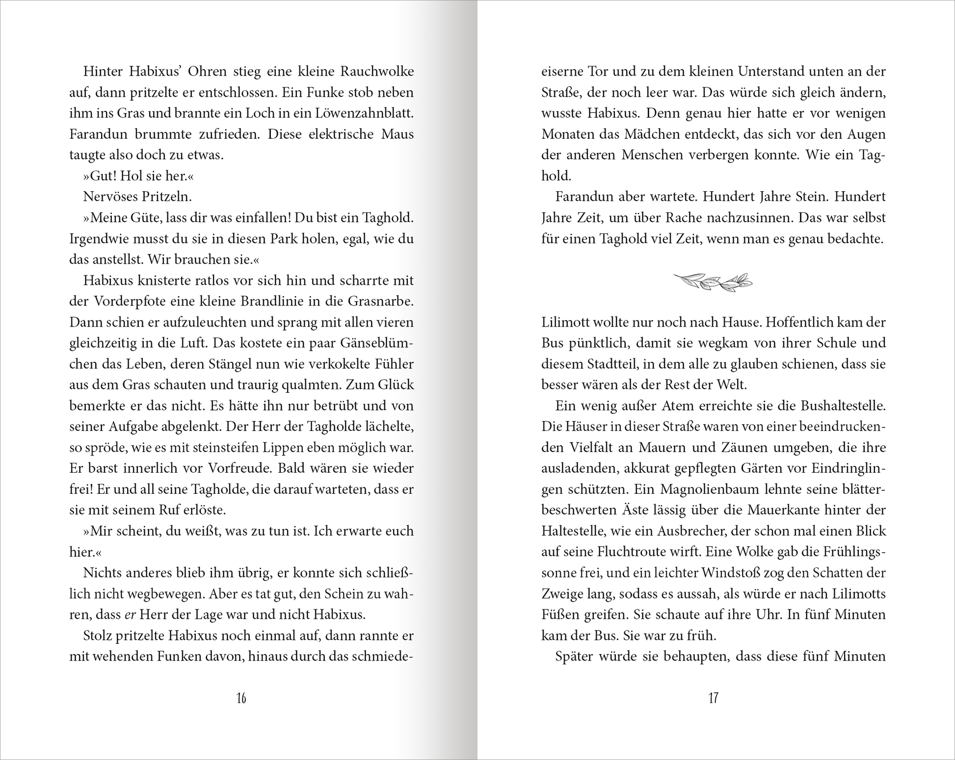 Gezeigt wird eine Innen- oder Zusatzansicht von „Dämmernachtstraum“. Die Seiten sind in einem hellen, sanften Beige-Ton gehalten, mit schwarzer Typografie, die klar und gut lesbar ist. Der Text ist in zwei Spalten aufgeteilt, was eine angenehme Leseführung ermöglicht. Am linken Seitenrand ist eine feine, dekorative Linie zu sehen. Es gibt keine Bilder oder Illustrationen, wodurch der Fokus vollständig auf dem geschriebenen Inhalt liegt.
