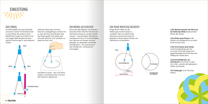 Gezeigt wird eine Innen- oder Zusatzansicht von „Science &amp; Kids – Das große Malbuch der Geometrie“.