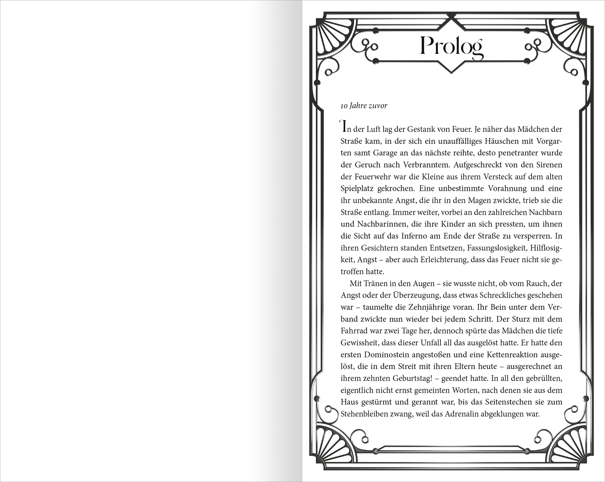 Gezeigt wird eine Innenansicht von „My Darkest Revenge“. Die Seite präsentiert den Prolog in eleganter, geschwungener Typografie. Der Titel „Prolog“ ist zentral und auffällig platziert, umrahmt von schlichten, aber ansprechenden Verzierungen in Schwarz. Der Text ist in einem klaren, gut lesbaren Schriftstil gesetzt, wobei der Hintergrund in einem sanften, hellen Farbton gehalten ist, der einen angenehmen Kontrast zur dunklen Schrift bietet.