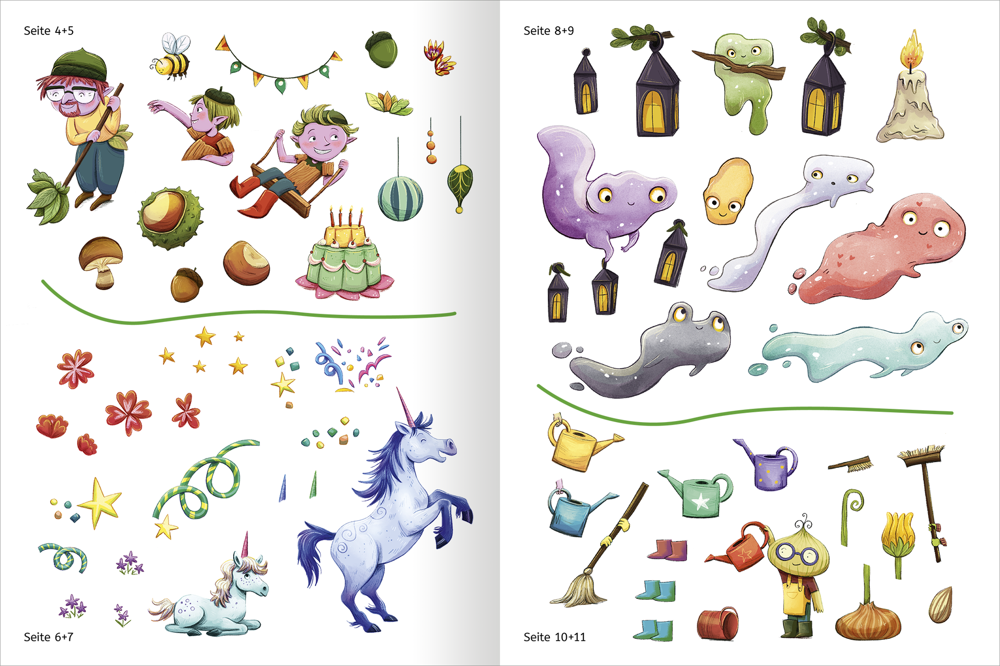 Gezeigt wird eine Innen- oder Zusatzansicht von „Mit Stickern Lesen lernen – Im Zauberwald“.