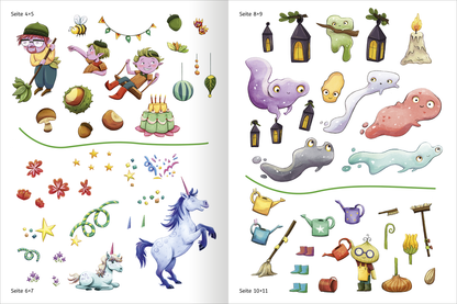 Gezeigt wird eine Innen- oder Zusatzansicht von „Mit Stickern Lesen lernen – Im Zauberwald“.