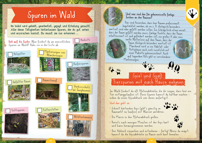 Gezeigt wird eine Innen- oder Zusatzansicht von „Naturforscher-Kids – Mitmachbuch im Wald“.