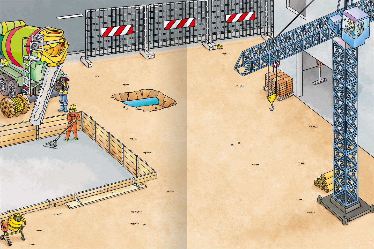 Gezeigt wird eine Innen- oder Zusatzansicht von „Das Metallic-Stickerbuch – Baustelle“.