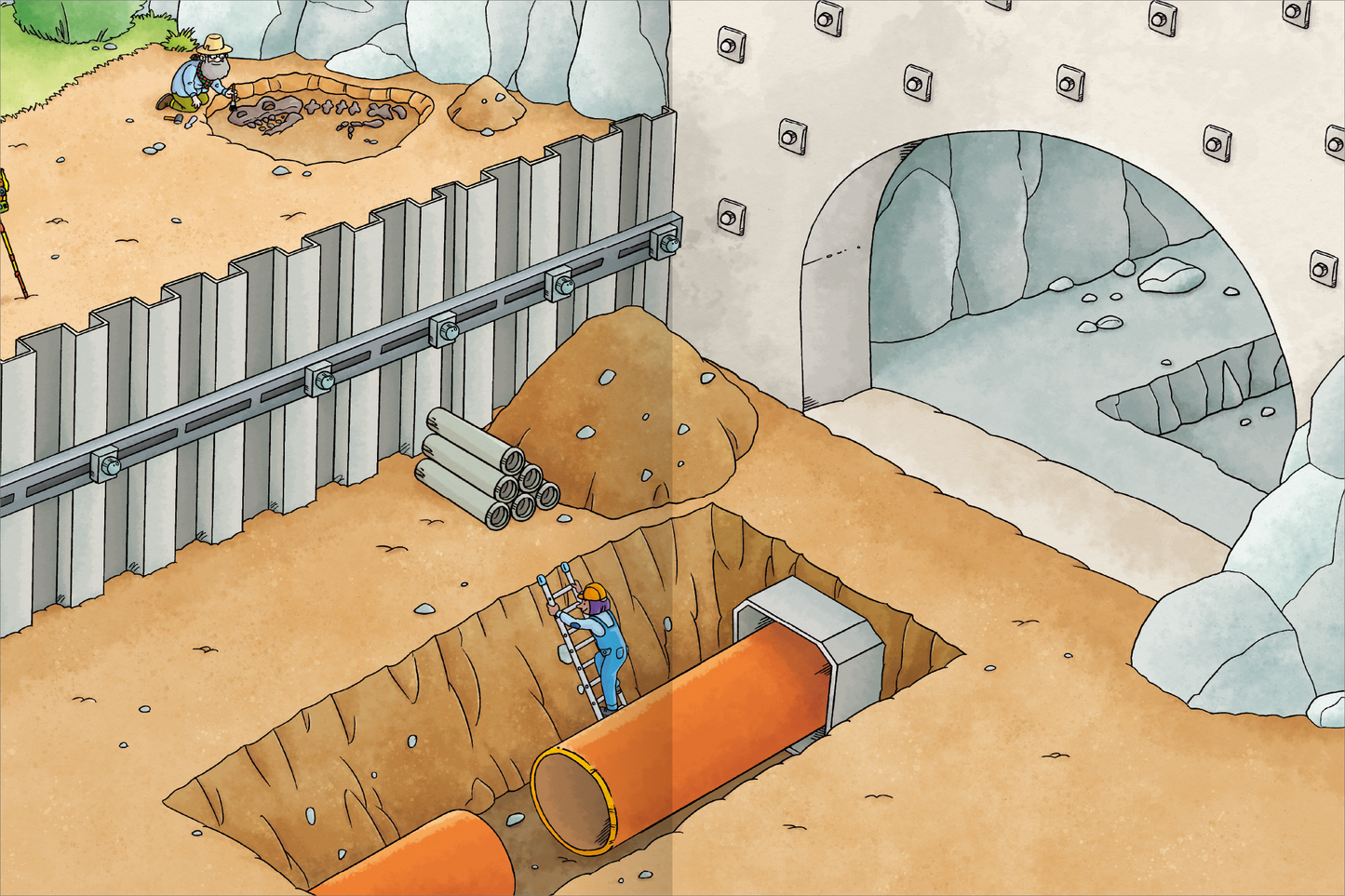 Gezeigt wird eine Innen- oder Zusatzansicht von „Das Metallic-Stickerbuch – Baustelle“.
