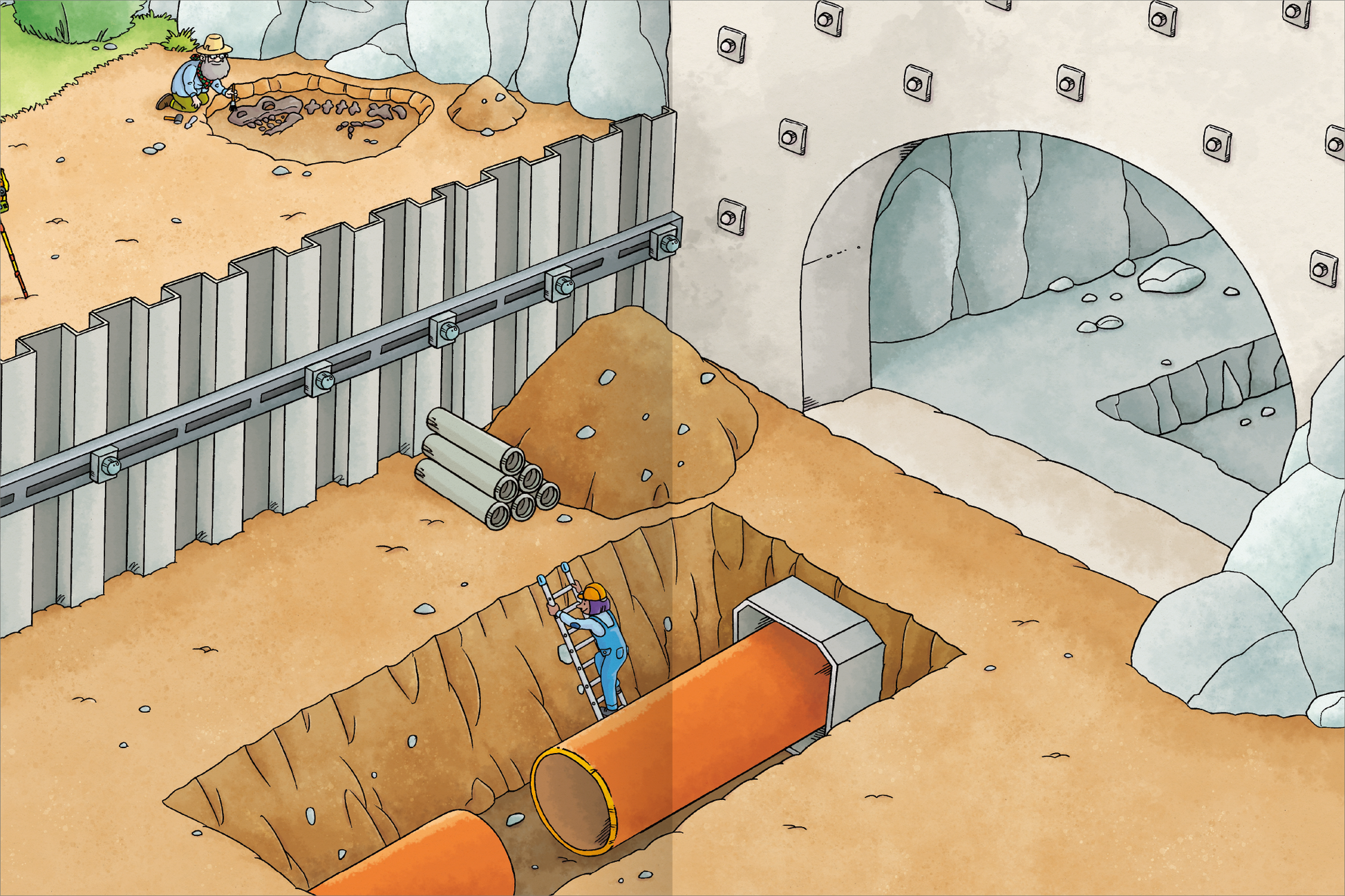 Gezeigt wird eine Innen- oder Zusatzansicht von „Das Metallic-Stickerbuch – Baustelle“.