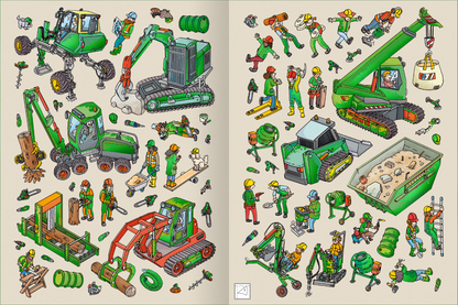 Gezeigt wird eine Innen- oder Zusatzansicht von „Das Metallic-Stickerbuch – Baustelle“.
