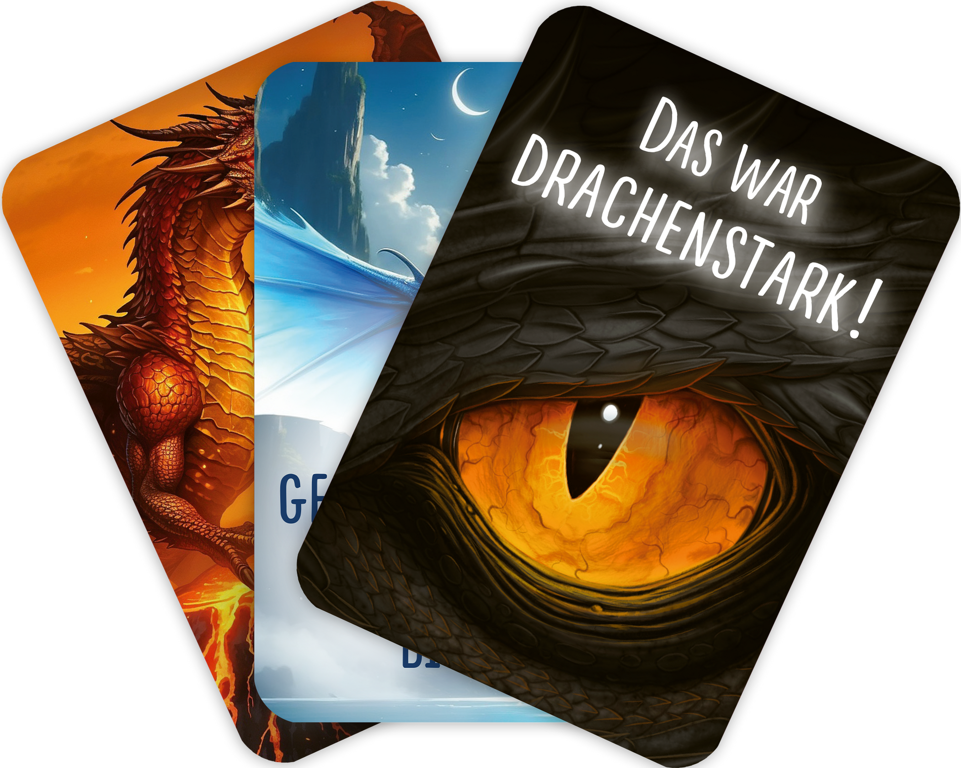 Gezeigt wird eine Innen- oder Zusatzansicht von „Mutmachkarten für die Schule – Drachen“. Die Karte zeigt ein großes, eindrucksvolles Drachenauge in leuchtenden Orangetönen, umgeben von dunklen, schuppigen Details. Der Schriftzug „Das war drachenstark!“ in freundlicher, handschriftlicher Typografie ist in Weiß gehalten und wirkt einladend. Die insgesamt warmen Farben schaffen eine motivierende und positive Atmosphäre, die Kinder anspricht.