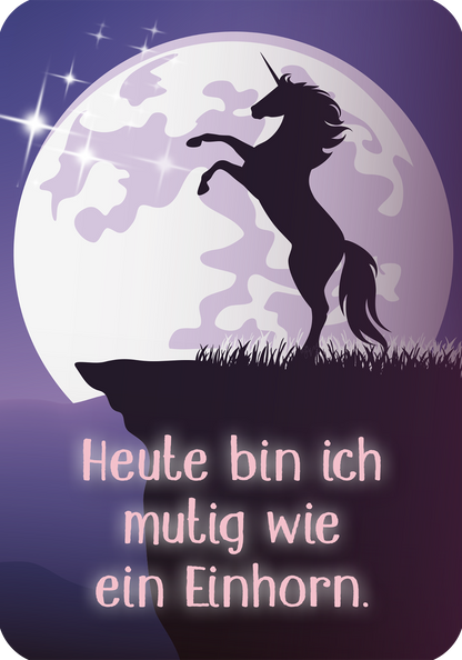 Gezeigt wird eine Innen- oder Zusatzansicht von „Mutmachkarten für die Schule – Einhorn“.