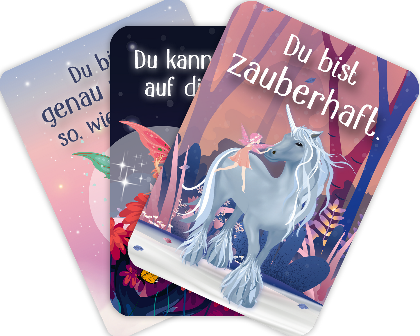 Gezeigt wird eine Innen- oder Zusatzansicht von „Mutmachkarten für die Schule – Einhorn“.