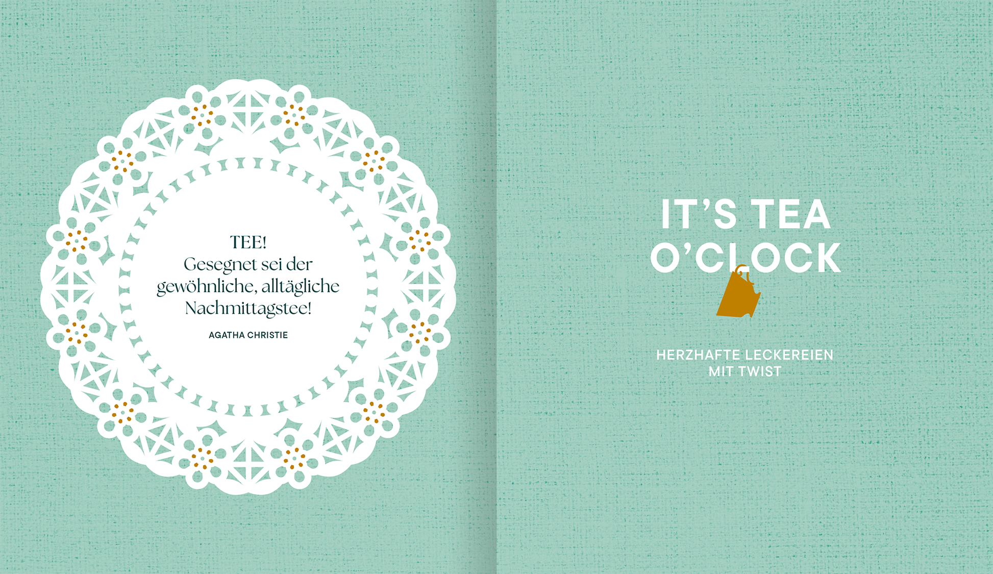 Gezeigt wird eine Innen- oder Zusatzansicht von „More than a Cup of Tea“. Der Fokus liegt auf einem kunstvoll angerichteten Victoria Sponge, der auf einem eleganten, durchsichtigen Haarschnittteller präsentiert wird. Der Kuchen ist golden gebacken, mit einer dekorativen Schicht aus heller Sahne und frischen Kirschen sowie Minzblättern garniert. Die Schriftart ist modern und klar, mit einer Mischung aus grünen und schwarzen Farbtönen, die eine einladende und stilvolle Gestaltung...