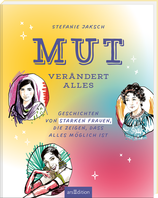 Auf dem Buchcover dominieren helle, pastellartige Farben, die eine inspirierende Atmosphäre schaffen. In großen, auffälligen Lettern steht der Titel „MUT VERÄNDERT ALLES“ in einer eleganten Schriftart. Unterhalb des Titels finden sich die Worte „Geschichten von starken Frauen, die zeigen, dass alles möglich ist“ in einer leichteren Typografie. Um den Titel sind skizzenhafte Illustrationen von Frauen angeordnet, die Stärke und Individualität ausstrahlen. Ganz unten mittig steht...