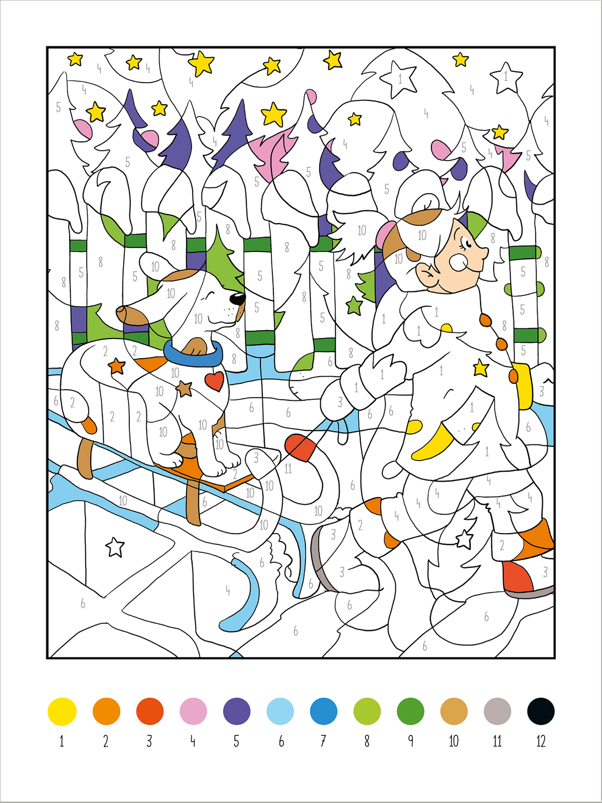 Gezeigt wird eine Innen- oder Zusatzansicht von „Mein dickes Malen-nach-Zahlen-Buch – Im Winter“.