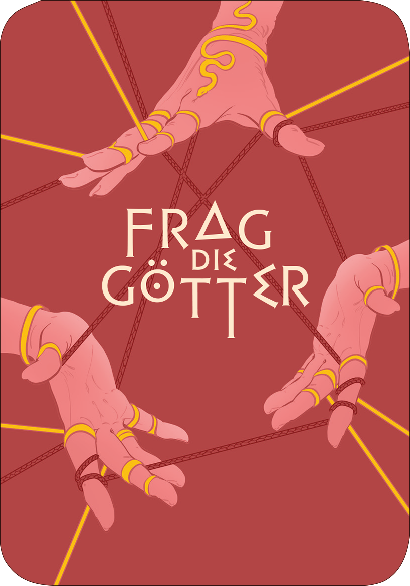 Gezeigt wird eine Innen- oder Zusatzansicht von „Frag die Götter“. Der Hintergrund ist in einem sanften Beige gehalten, umrahmt von einem grünen, geometrischen Muster. Die zentrale Überschrift „LASS LOS!“ ist in markanter, grüner Typografie gehalten und zieht sofort die Aufmerksamkeit auf sich. Darunter folgt der erläuternde Text in einer schlichten, schwarzen Schrift. Der gesamte Text vermittelt eine einladende Botschaft zur Befreiung von negativen Erfahrungen.
